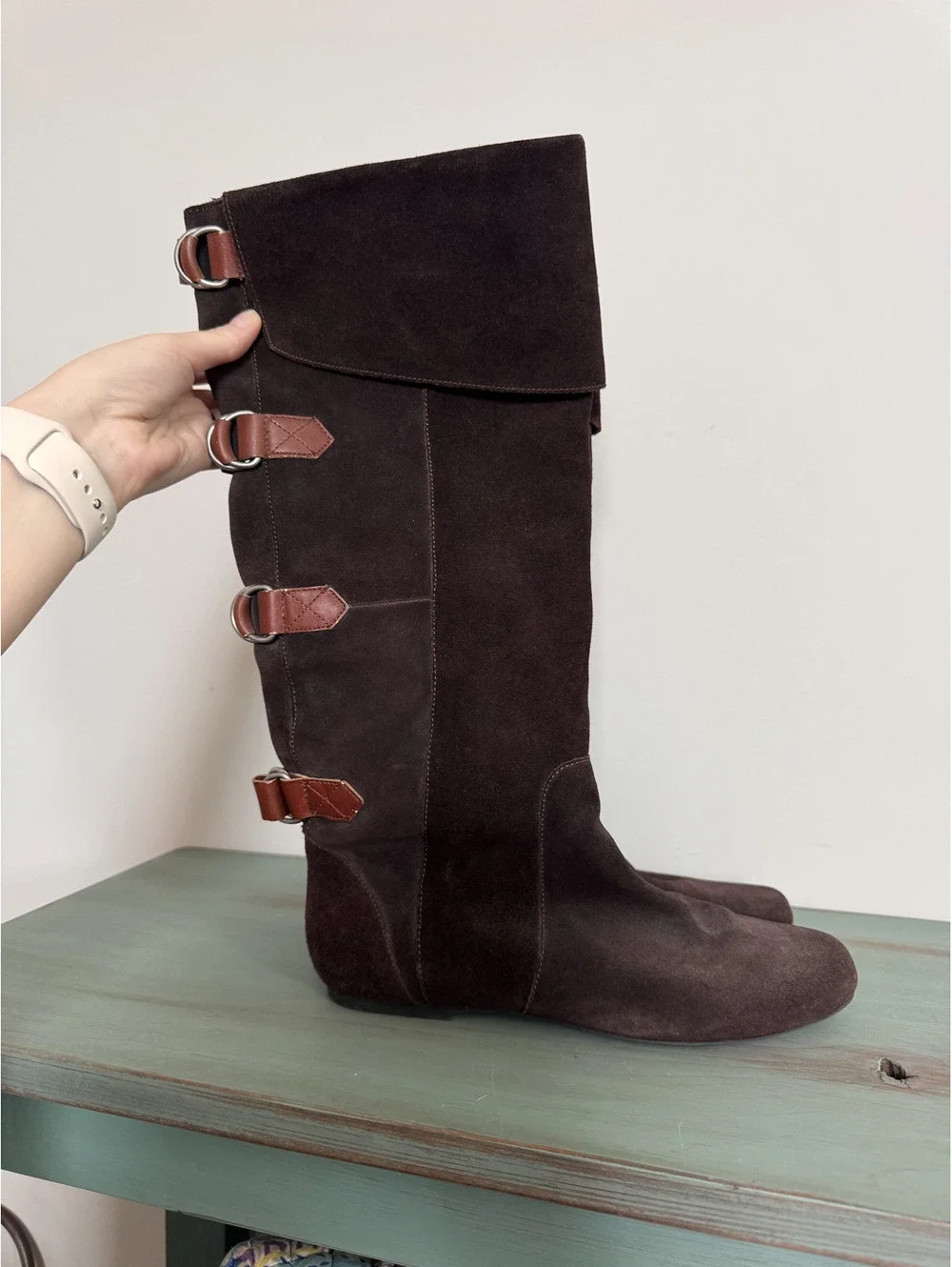 Dolce Vita Pixie Knee-High Suede Buckle Back Brown Boots Size 7
